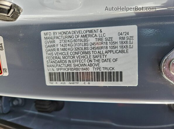 5FPYK3F85RB018480 2024 HONDA RIDGELINE Серый 