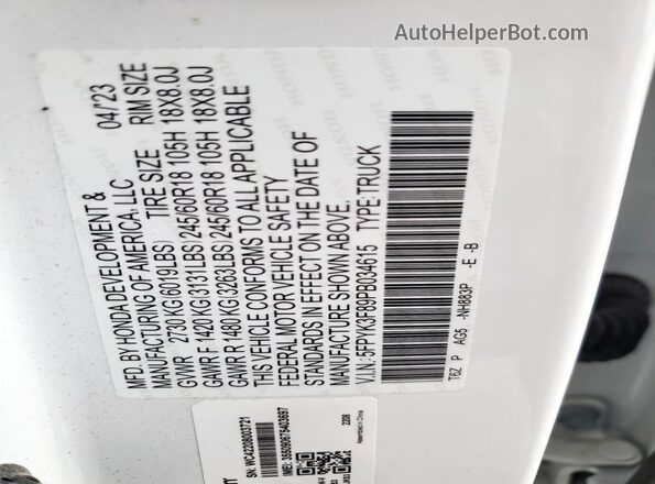 5FPYK3F89PB034615 2023 HONDA RIDGELINE White Вид підкапотного простору