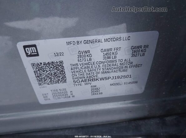 5GAERBKW5PJ192501 2023 BUICK ENCLAVE Gray Շարժիչի բաժամունքի տեսք