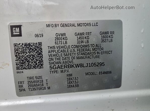 5GAERBKW8LJ105295 2020 BUICK ENCLAVE White ძრავის განყოფილების ხედი