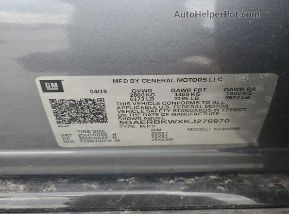 5GAERBKWXKJ276970 2019 BUICK ENCLAVE Gray VIN sticker view