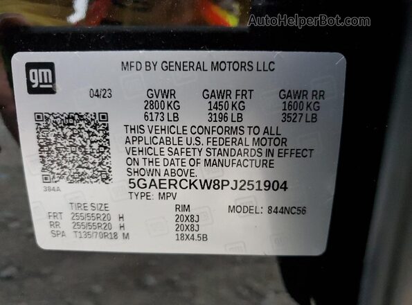 5GAERCKW8PJ251904 2023 BUICK ENCLAVE Black VIN კოდის სტიკერის ხედი