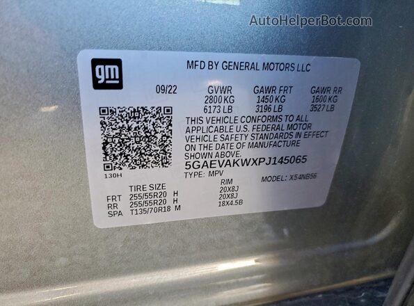 5GAEVAKWXPJ145065 2023 BUICK ENCLAVE Серебряный Вид наклейки с VIN-кодом