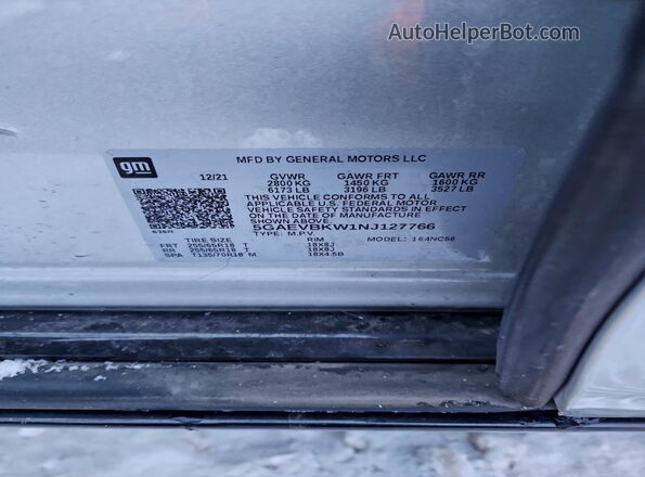 5GAEVBKW1NJ127766 2022 BUICK ENCLAVE Gray VIN sticker view