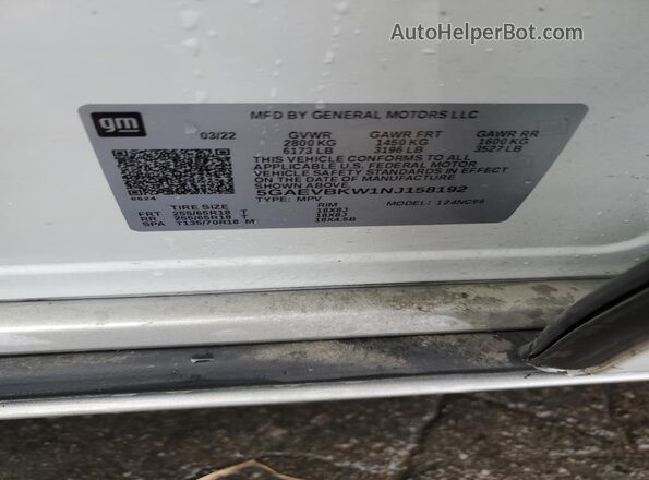 5GAEVBKW1NJ158192 2022 BUICK ENCLAVE Белый Вид наклейки с VIN-кодом