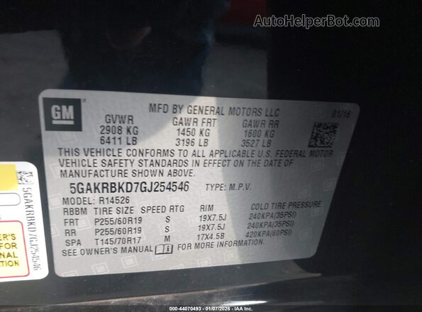 5GAKRBKD7GJ254546 2016 BUICK ENCLAVE Черный Вид подкапотного пространства