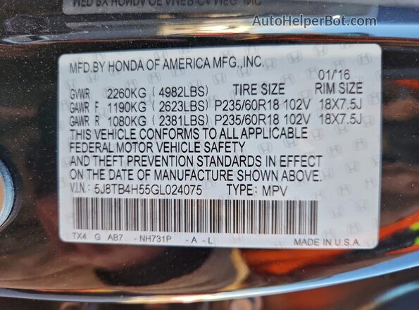 5J8TB4H55GL024075 2016 ACURA RDX Black 