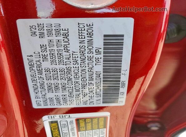 5J8TC2H50SL024401 2025 ACURA RDX Red Vista de la etiqueta del VIN