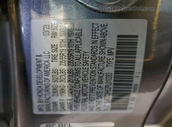 5J8TC2H52PL010393 2023 ACURA RDX Gray Вид наклейки з VIN-кодом