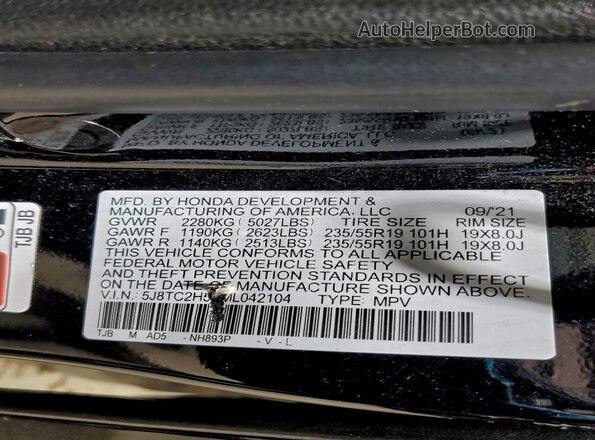 5J8TC2H53ML042104 2021 ACURA RDX Черный 