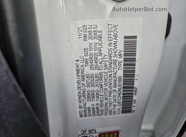 5J8TC2H62NL001666 2022 ACURA RDX White Widok wnętrza 360 stopni