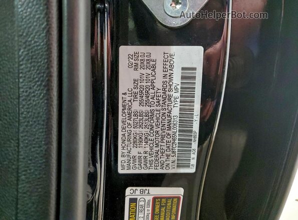 5J8TC2H65NL006313 2022 ACURA RDX Black Vista de la etiqueta del VIN