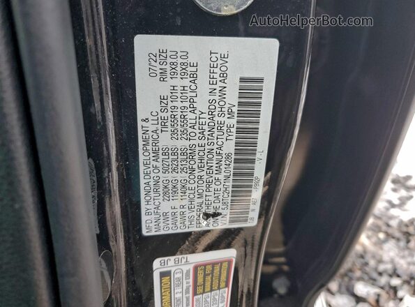 5J8TC2H71NL014286 2022 ACURA RDX Black Vista de la etiqueta del VIN