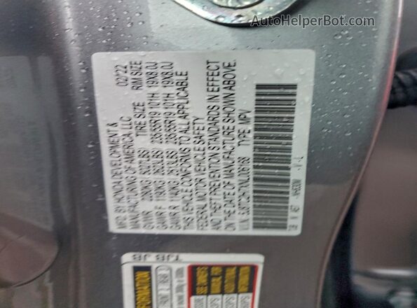 5J8TC2H7XNL006168 2022 ACURA RDX Silver Widok naklejki z numerem VIN