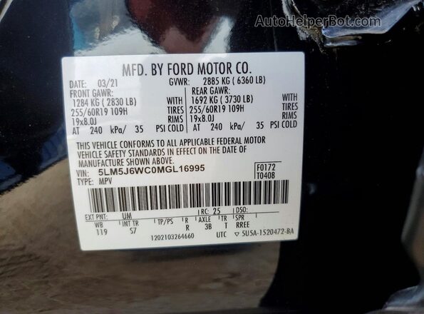 5LM5J6WC0MGL16995 2021 LINCOLN AVIATOR Black 
