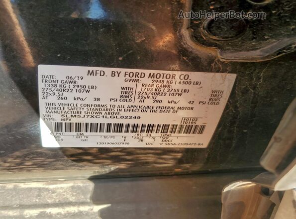 5LM5J7XC1LGL02249 2020 LINCOLN AVIATOR Black Вид наклейки з VIN-кодом