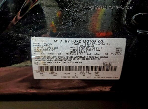 5LM5J7XC1NGL12878 2022 LINCOLN AVIATOR Black VIN sticker view