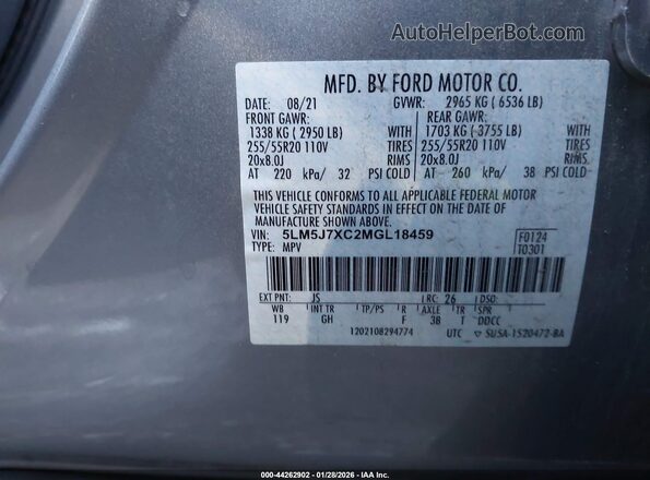 5LM5J7XC2MGL18459 2021 LINCOLN AVIATOR Коричневый Вид подкапотного пространства
