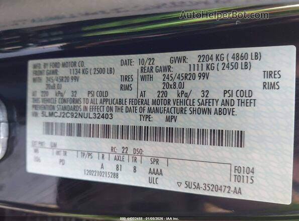 5LMCJ2C92NUL32403 2022 LINCOLN CORSAIR Black Widok komory silnika