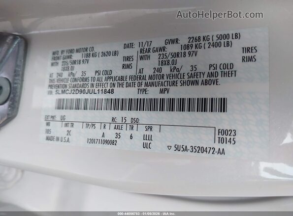5LMCJ2D90JUL11848 2018 LINCOLN MKC White Вид підкапотного простору