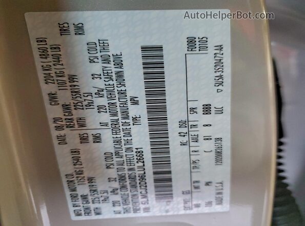 5LMCJ2D96LUL26681 2020 LINCOLN CORSAIR White Vista interior de 360 grados