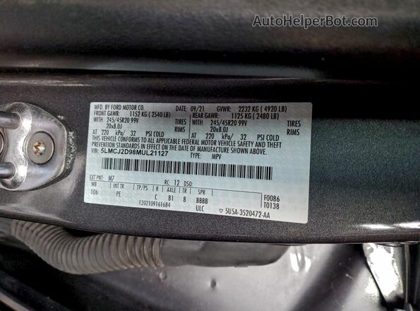5LMCJ2D98MUL21127 2021 LINCOLN CORSAIR Gray Widok komory silnika