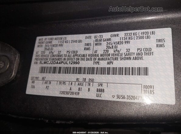 5LMCJ2DA4PUL12990 2023 LINCOLN CORSAIR Gray Vista del compartimento del motor
