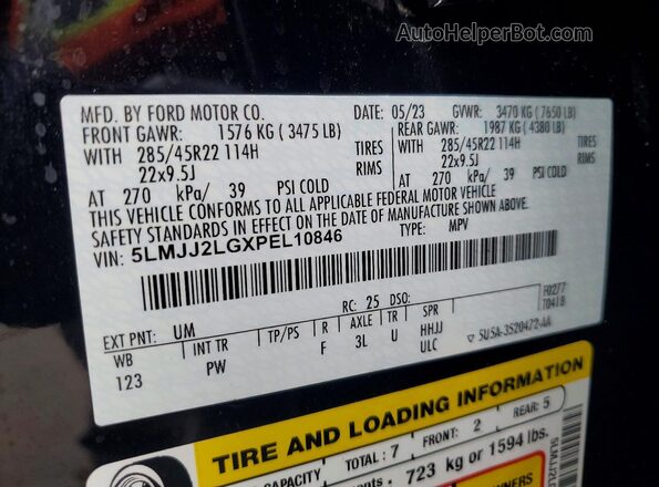 5LMJJ2LGXPEL10846 2023 LINCOLN NAVIGATOR Black Vista de la etiqueta del VIN
