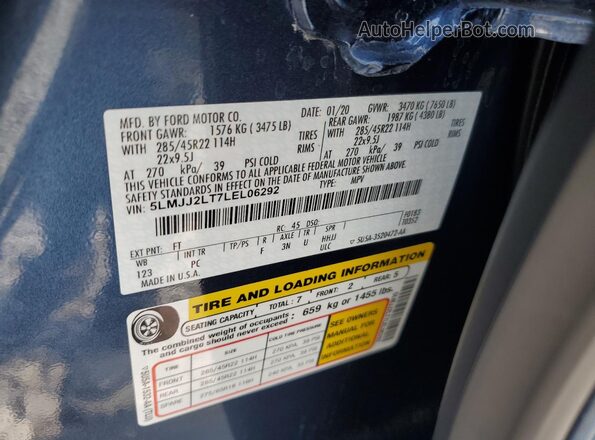 5LMJJ2LT7LEL06292 2020 LINCOLN NAVIGATOR Blue Widok wnętrza 360 stopni
