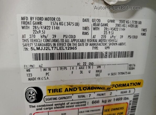 5LMJJ2LT7LEL12965 2020 LINCOLN NAVIGATOR White Widok wnętrza 360 stopni
