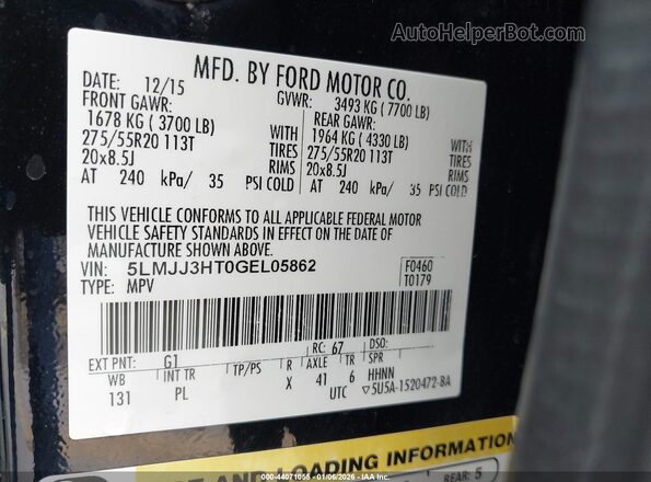 5LMJJ3HT0GEL05862 2016 LINCOLN NAVIGATOR L Black Вид підкапотного простору