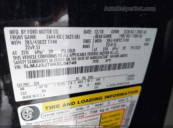5LMJJ3JT6KEL04749 2019 LINCOLN NAVIGATOR L Black Vista del compartimento del motor