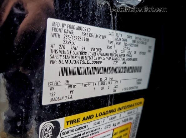 5LMJJ3KT5LEL00689 2020 LINCOLN NAVIGATOR Black VIN sticker view