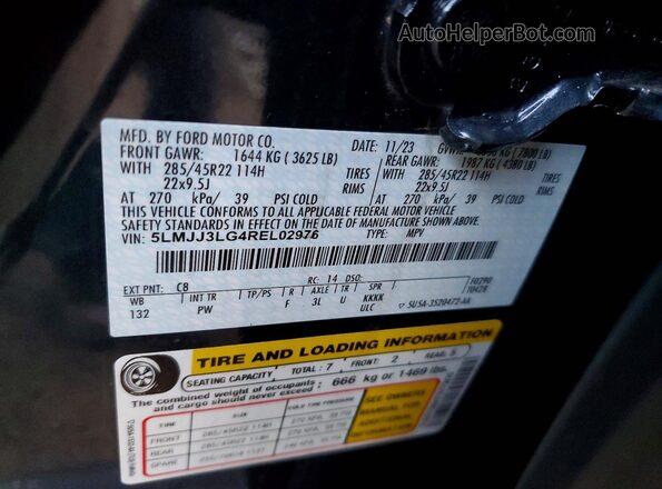 5LMJJ3LG4REL02976 2024 LINCOLN NAVIGATOR Синий Вид наклейки с VIN-кодом