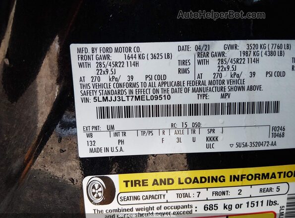 5LMJJ3LT7MEL09510 2021 LINCOLN NAVIGATOR Black Widok komory silnika