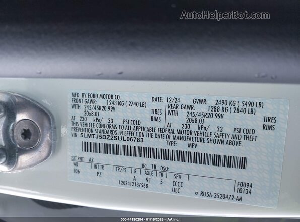 5LMTJ5DZ2SUL06783 2025 LINCOLN CORSAIR White Engine compartment view