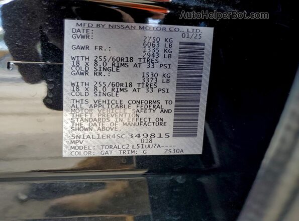 5N1AL1ER4SC349815 2025 INFINITI QX60 Black 
