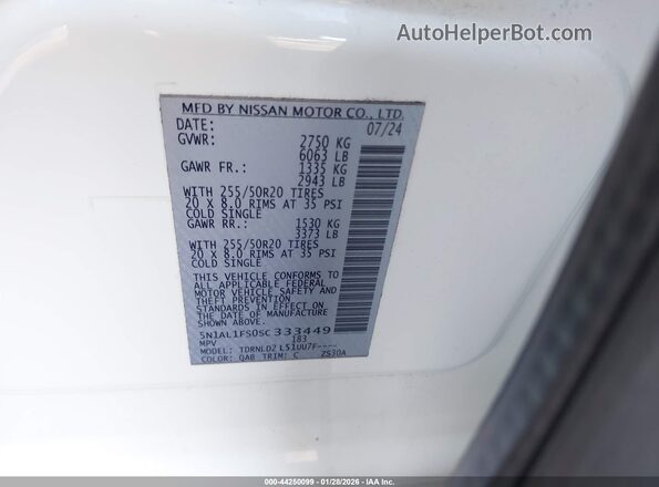 5N1AL1FS0SC333449 2025 INFINITI QX60 White Engine compartment view