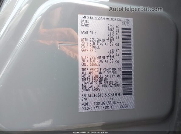 5N1AL1FS6TC335000 2026 INFINITI QX60 Gray Engine compartment view