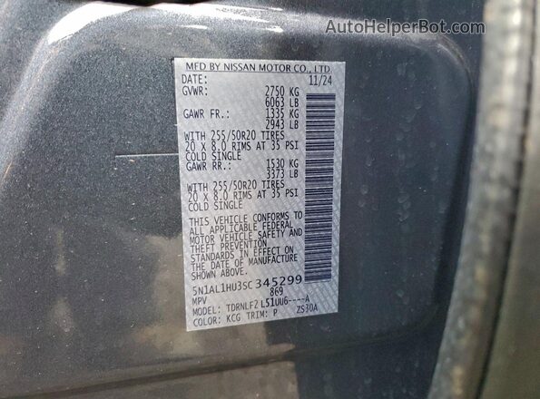 5N1AL1HU3SC345299 2025 INFINITI QX60 Blue VIN sticker view