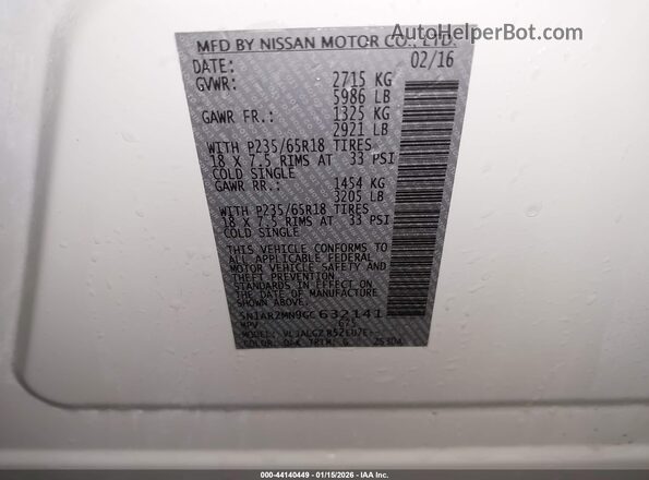 5N1AR2MN9GC632141 2016 NISSAN PATHFINDER White Вид підкапотного простору