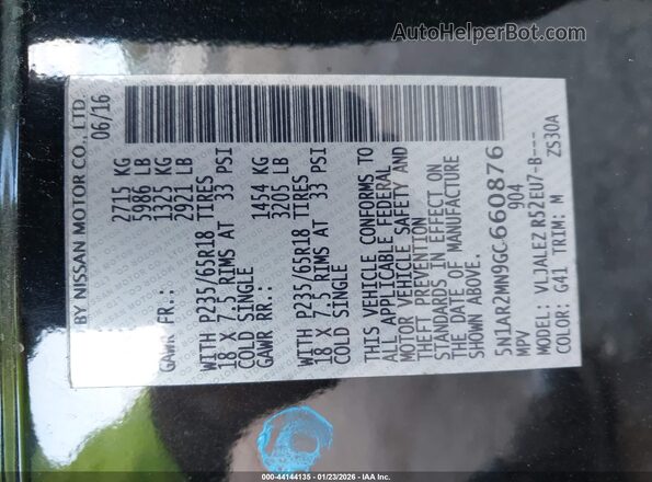 5N1AR2MN9GC660876 2016 NISSAN PATHFINDER Черный Вид подкапотного пространства