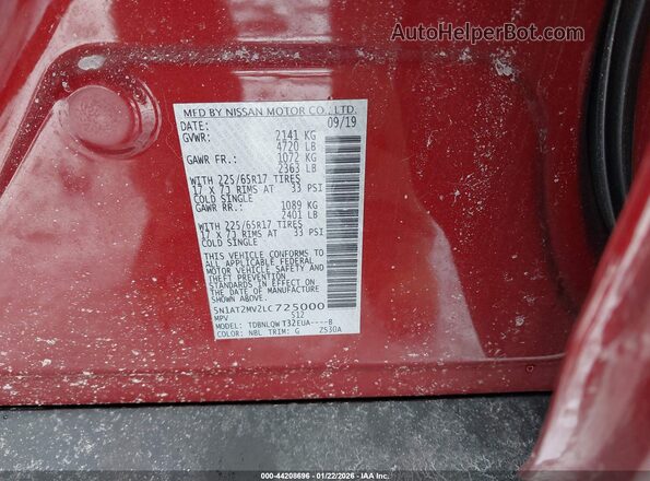 5N1AT2MV2LC725000 2020 NISSAN ROGUE Red 