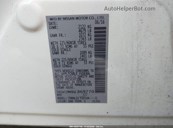 5N1AT2MV6GC869770 2016 NISSAN ROGUE White Շարժիչի բաժամունքի տեսք