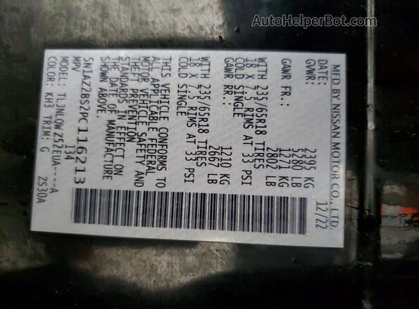 5N1AZ2BS2PC116213 2023 NISSAN MURANO Black VIN կոդի պիտակի տեսք
