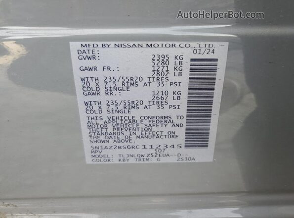 5N1AZ2BS6RC112345 2024 NISSAN MURANO Серый 
