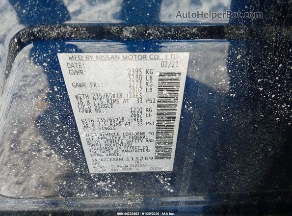 5N1AZ2BS8MC115269 2021 NISSAN MURANO Blue Vista del compartimento del motor