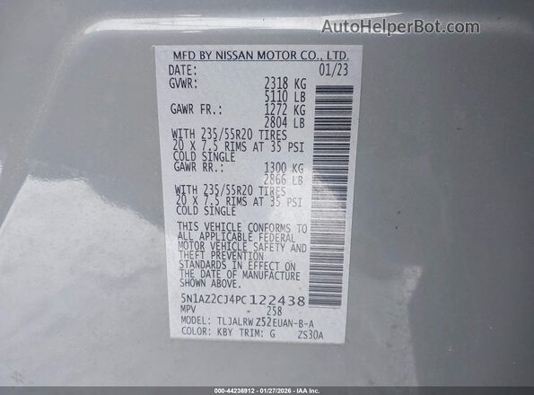 5N1AZ2CJ4PC122438 2023 NISSAN MURANO Gray Engine compartment view