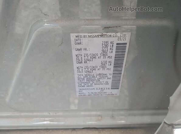 5N1AZ2CS1PC128156 2023 NISSAN MURANO Gray VIN sticker view