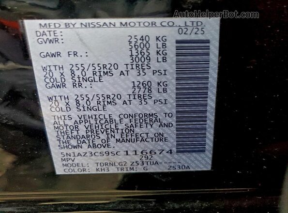 5N1AZ3CS9SC116674 2025 NISSAN MURANO Black 